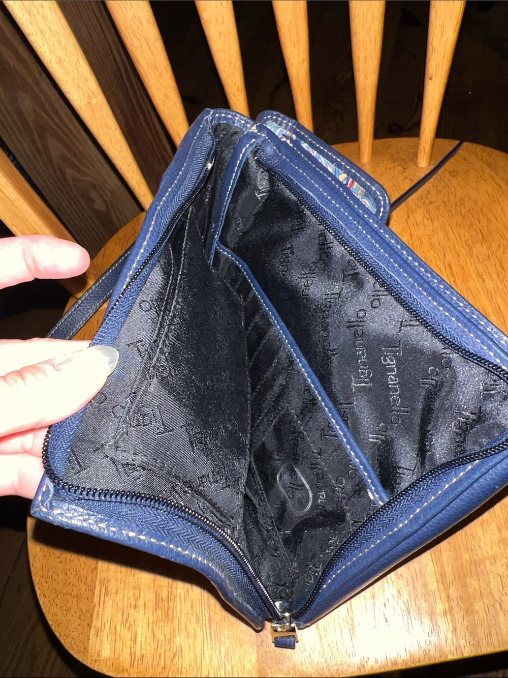 Tignanello Navy Blue Pebbled Leather Crossbody with Silver Plaque - Picture 8 of 9